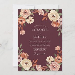 Invitación Boda Floral Rústica Borgoña