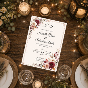 Invitación Boda Floral Rústica Borgoña