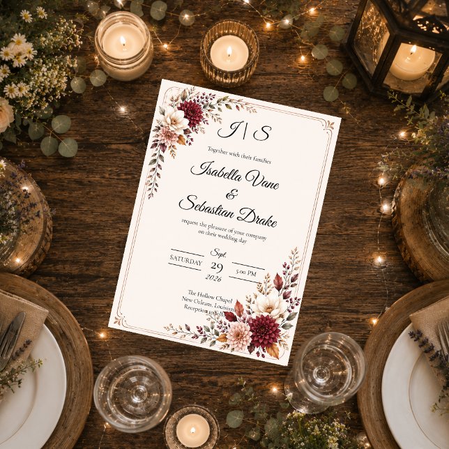 Invitación Boda Floral Rústica Borgoña (Subido por el creador)