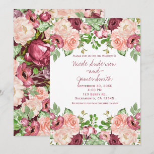 Invitación Boda Floral Rústica Burgundy Granate Marsala