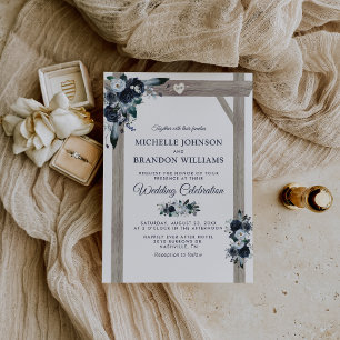 Invitación Boda floral rústica con arco de azul polvoriento