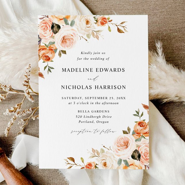 Invitación Boda floral rústica de acuarela de otoño (Subido por el creador)