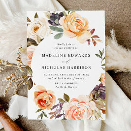 Invitación Boda floral rústica de acuarela de otoño