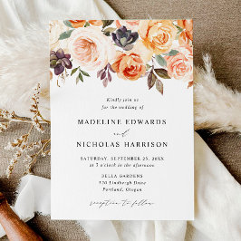 Invitación Boda floral rústica de acuarela de otoño
