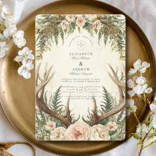 Invitación Boda Floral Rústica de Ciervo en el Bosque