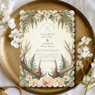 Invitación Boda Floral Rústica de Ciervo y Bosque