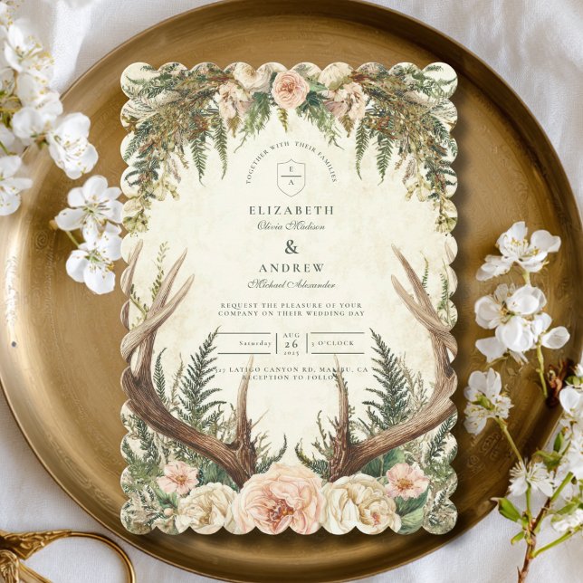 Invitación Boda Floral Rústica de Ciervo y Bosque (Subido por el creador)