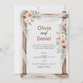 Invitación Boda floral rústica de color marrón blanco