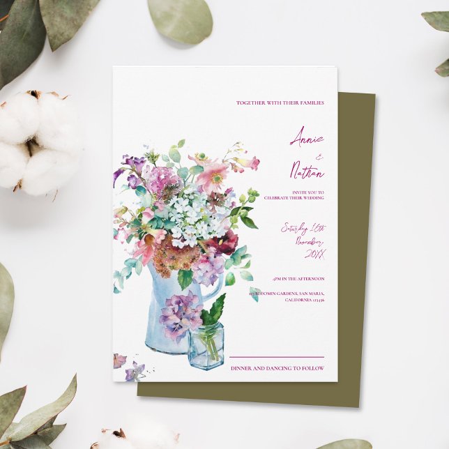 Invitación Boda floral rústica de flores silvestres (Rustic Wildflower Watercolor Floral Wedding Invitation)