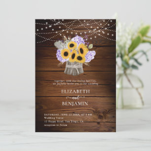 Invitación Boda Floral Rústica de girasol Hydrangea Wood