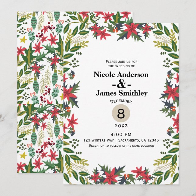 Invitación Boda Floral Rústica de Invierno en Navidad (Anverso / Reverso)