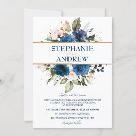 Invitación Boda floral rústica de la Marina Azul Rosa de Rubo