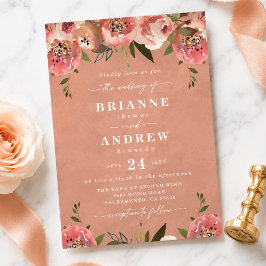 Invitación Boda Floral Rústica de Melocotón Chic en Flor