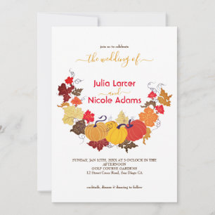 Invitación Boda Floral Rústica de Otoño con Calabaza y Bosque