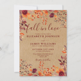 Invitación Boda floral rústica de otoño, todo en uno, enamóra