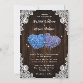 Invitación Boda floral rústica de púrpura y azul