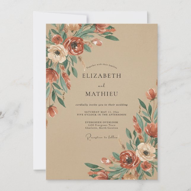 Invitación Boda Floral Rústica de Siena (Anverso)