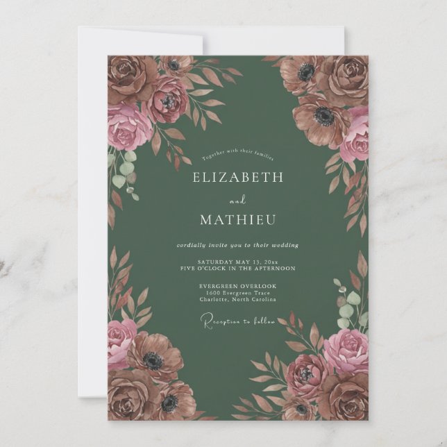 Invitación Boda floral rústica de terracota (Anverso)