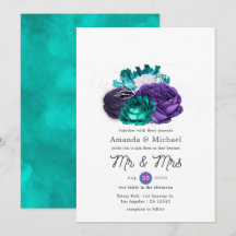 Boda floral rústica de violeta y turquesa