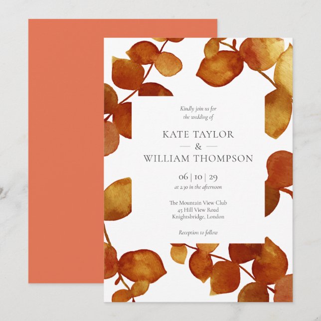 Invitación Boda floral rústica elegante de eucalipto (Anverso / Reverso)