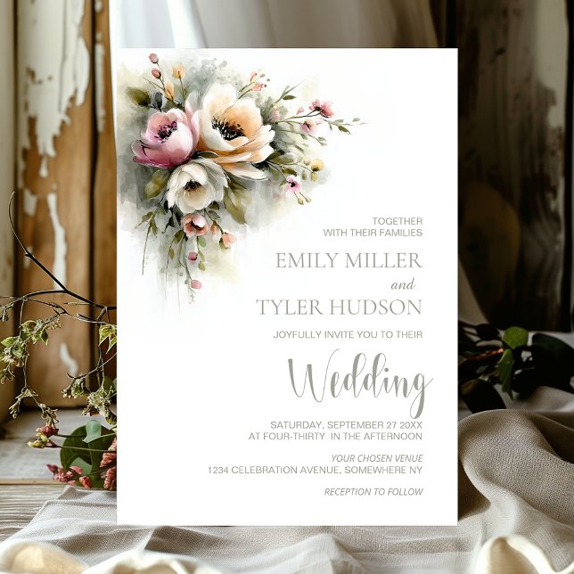 Invitación Boda floral rústica en rosa y naranja (Subido por el creador)