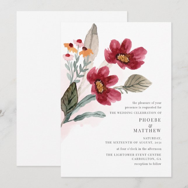 Invitación Boda Floral Rústica Moderna (Anverso / Reverso)