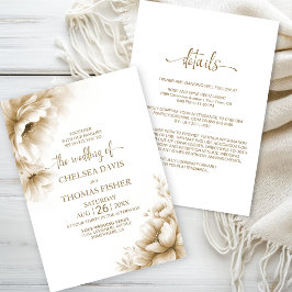 Invitación Boda floral rústica neutral todo en uno