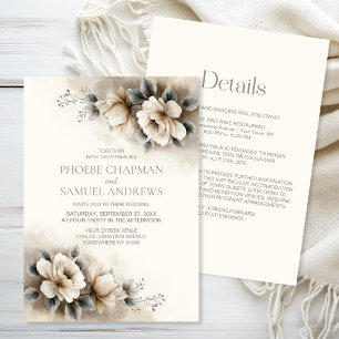 Invitación Boda floral rústica neutral todo en uno