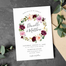 Boda floral rústica rosa rosa y púrpura de Borgoña