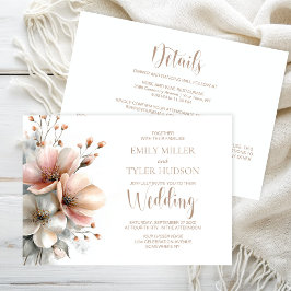 Invitación Boda floral rústica rosa todo en uno