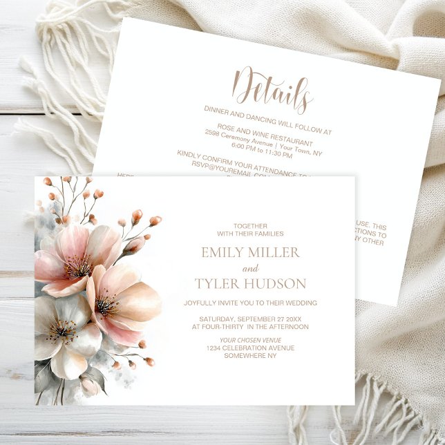 Invitación Boda floral rústica rosa todo en uno (Subido por el creador)