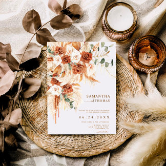 Invitación Boda Floral Rústica Terracota Chic Moderna 