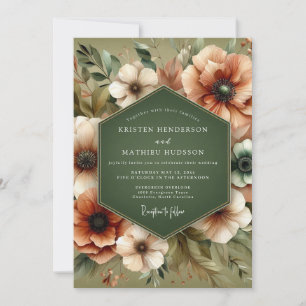 Invitación Boda Floral Rústica Verde Oliva