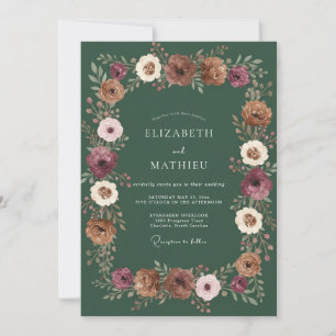 Invitación Boda Floral Rústica Verde Profundo