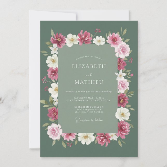 Invitación Boda Floral Rústica Verde Salvia (Anverso)