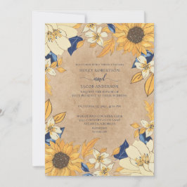 Invitación Boda floral Rústico amarillo azul giratorio
