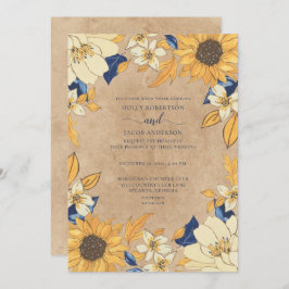 Invitación Boda floral Rústico amarillo azul giratorio