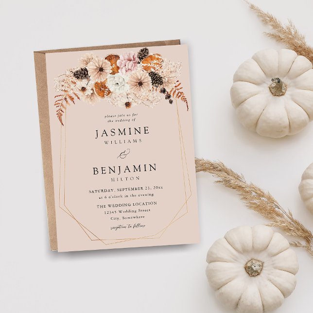 Invitación Boda floral rústico-beige de champagne y Naranja - (Subido por el creador)