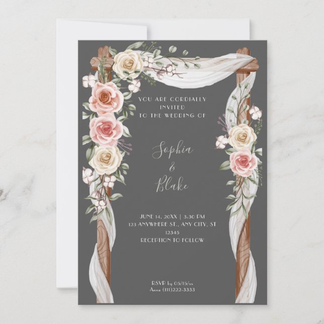 Invitación Boda floral rústico Boda gris (Anverso)