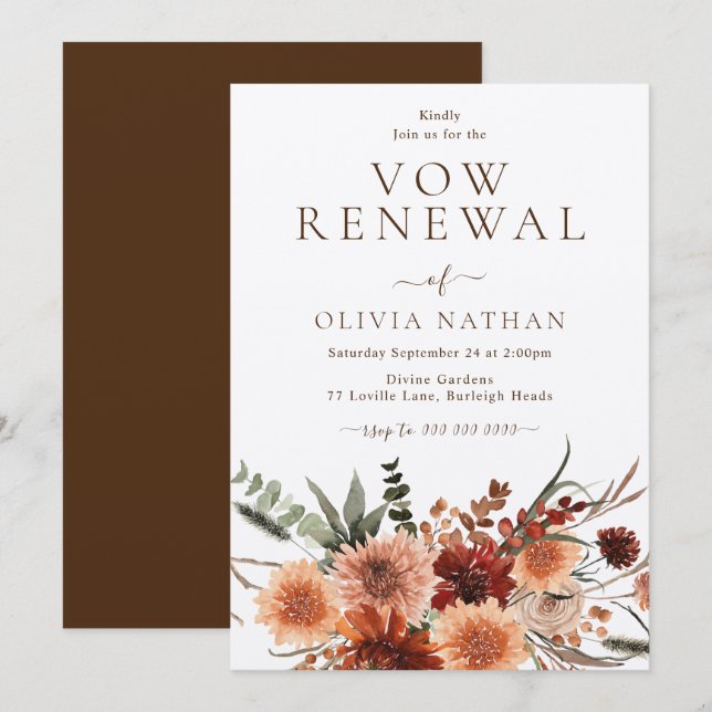 Invitación Boda floral rústico Boho promete renovación (Anverso / Reverso)