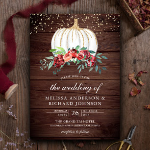 Invitación Boda Floral Rústico de Calabaza Blanca de Madera R