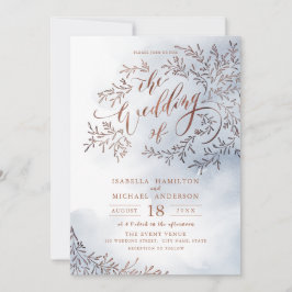 Invitación Boda floral rústico de caligrafía azul turquesa