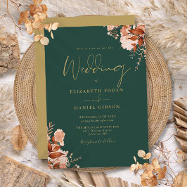Invitación Boda Floral Rústico De Erecaldo Verde Y Oro