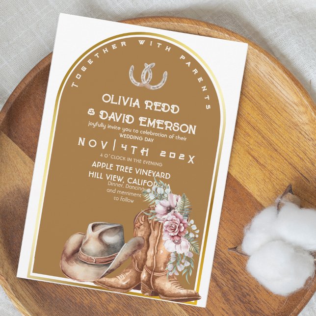 Invitación Boda floral rústico de este país de vacuno occiden (Subido por el creador)