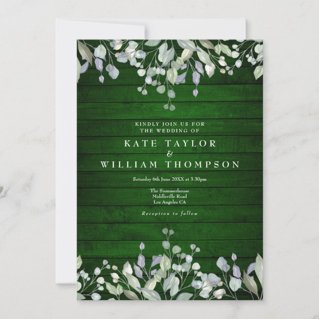 Invitación Boda floral Rústico de la Madera Verde (Anverso)