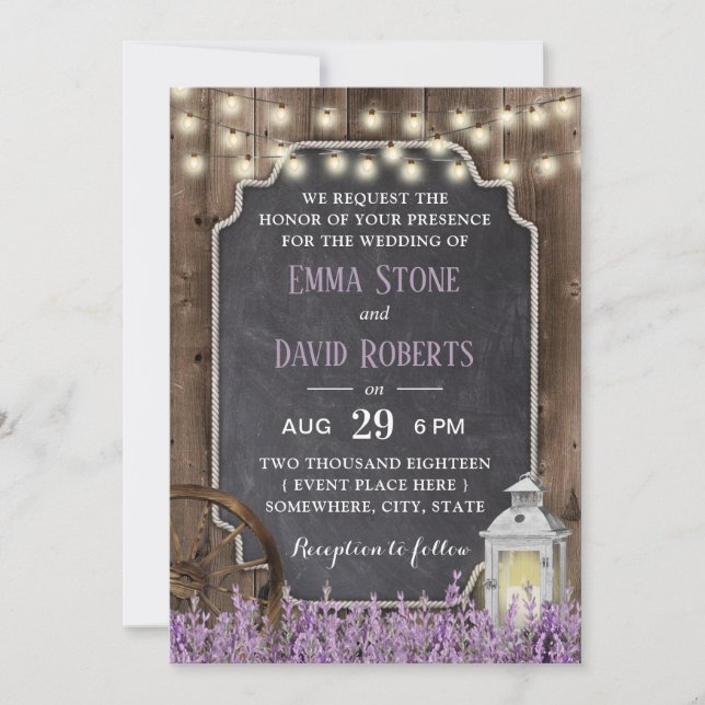 Invitación Boda floral Rústico de lavanda blanca (Anverso)