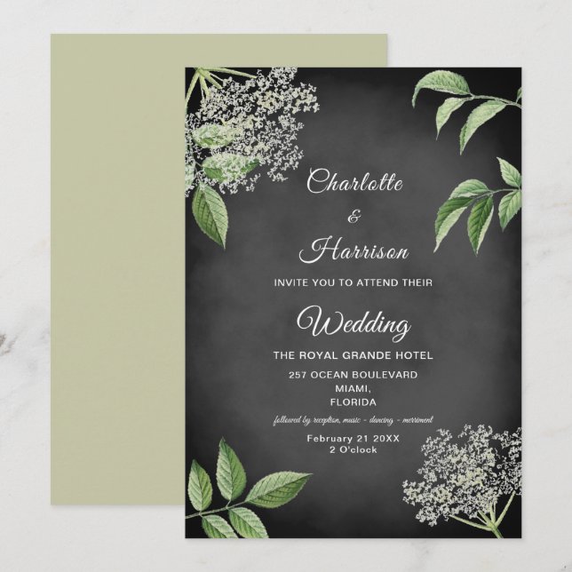Invitación Boda floral rustico elegante (Anverso / Reverso)