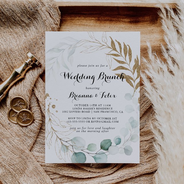 Invitación Boda Floral Rústico Eucalyptus Gold Brunch (Subido por el creador)