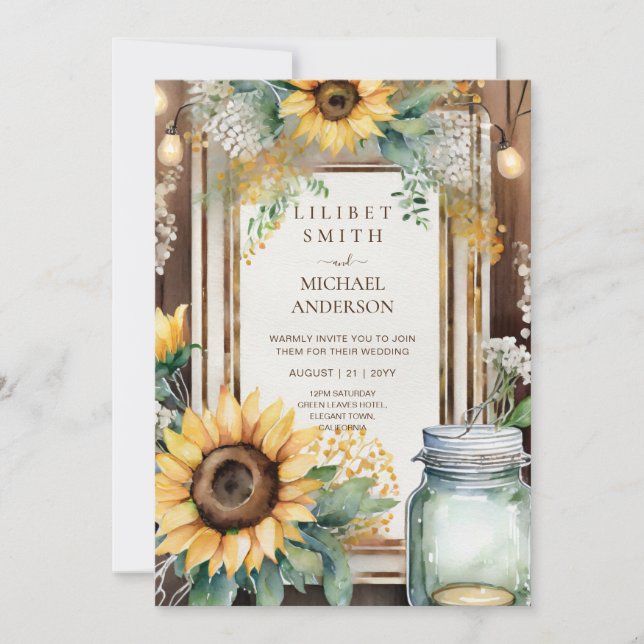 Invitación Boda floral rústico Jubilación de ducha de cumplea (Anverso)