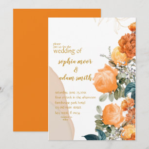 Invitación Boda floral Rústico Neutral Boho naranja
